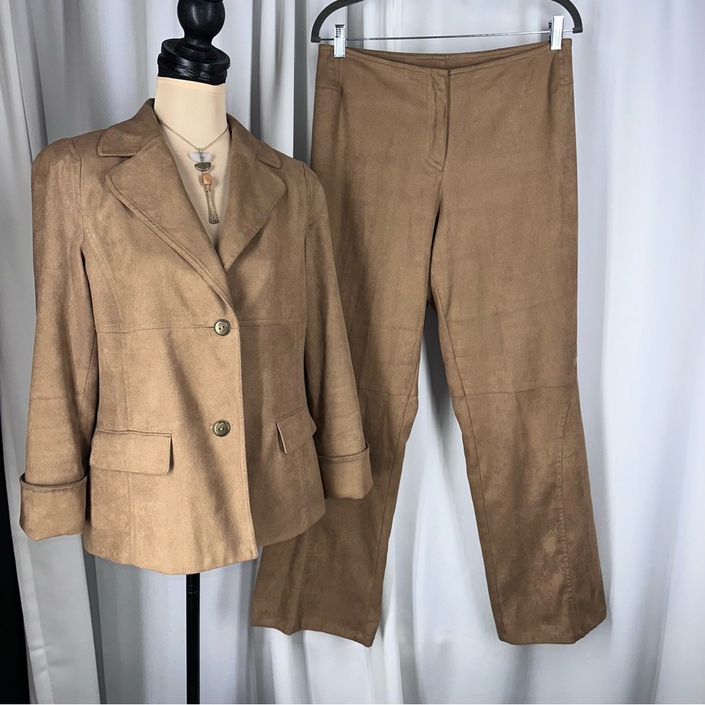 Vintage 80s RENFREW Microsuede Pant Suit Sz 8‎ Brown Wide Leg Mod Career READ